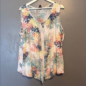 Floral Sleeveless Women's Top - Multicolor plus size 1x